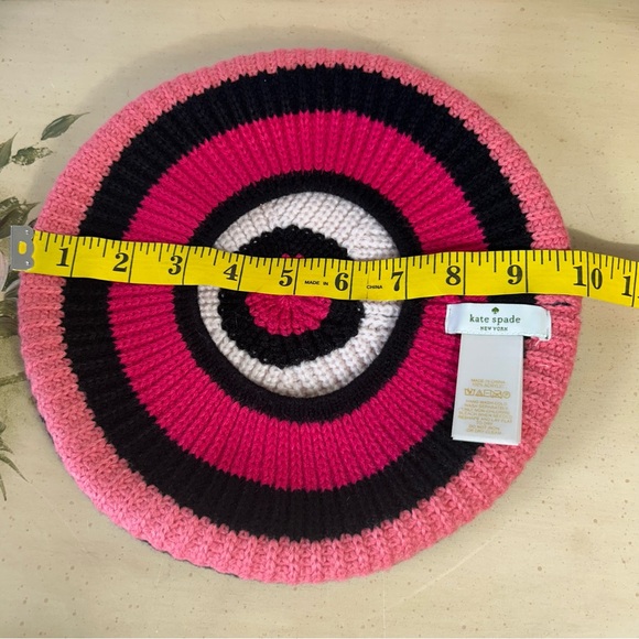 Kate Spade Pink Black Tan White Knit Beret Hat